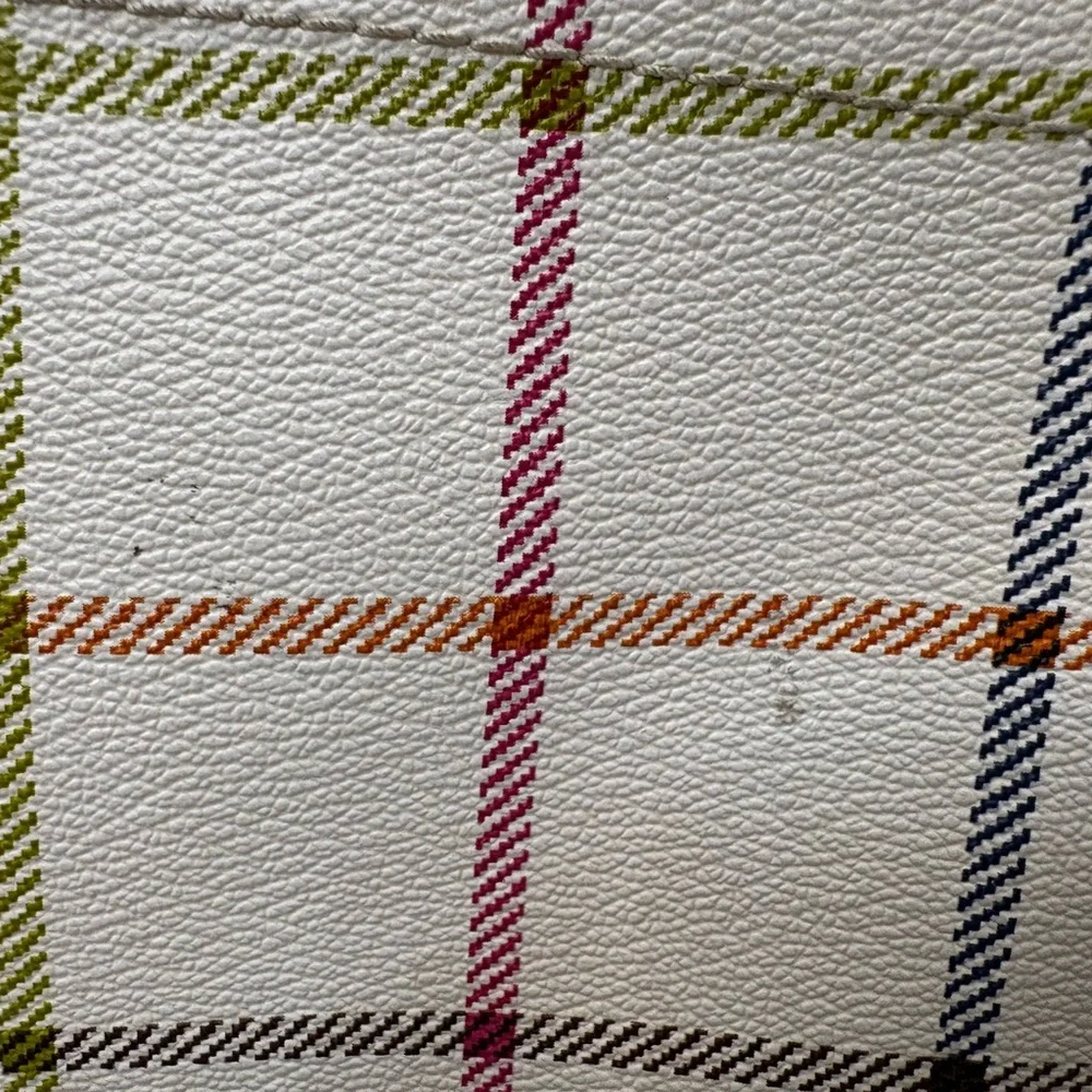 Coach F18837 Plaid Satchel Shoulder Bag White & Gold Metallic Trim